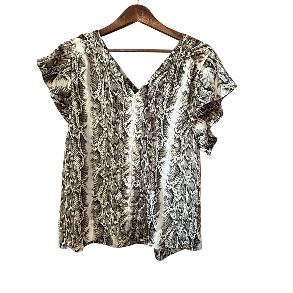 Sanctuary Women's Snake‎ Print V-Neck Flutter Sleeve Top Size S